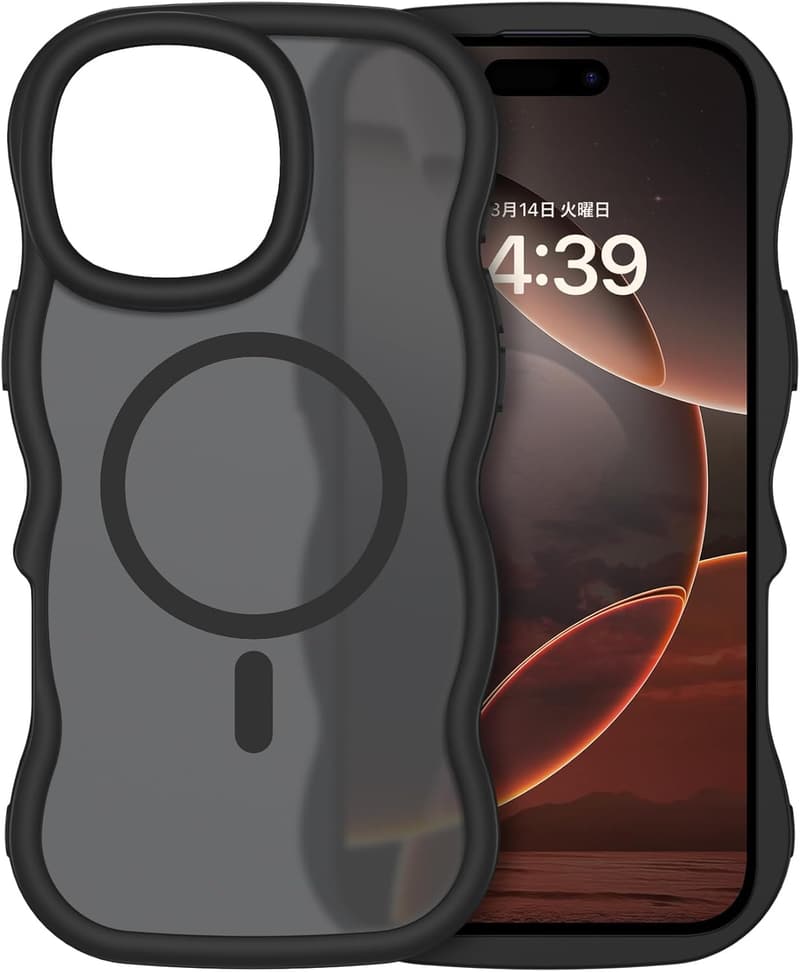 iPhone 16 Pro Max対応 MagSafe半透明ウェーブケース（黒）