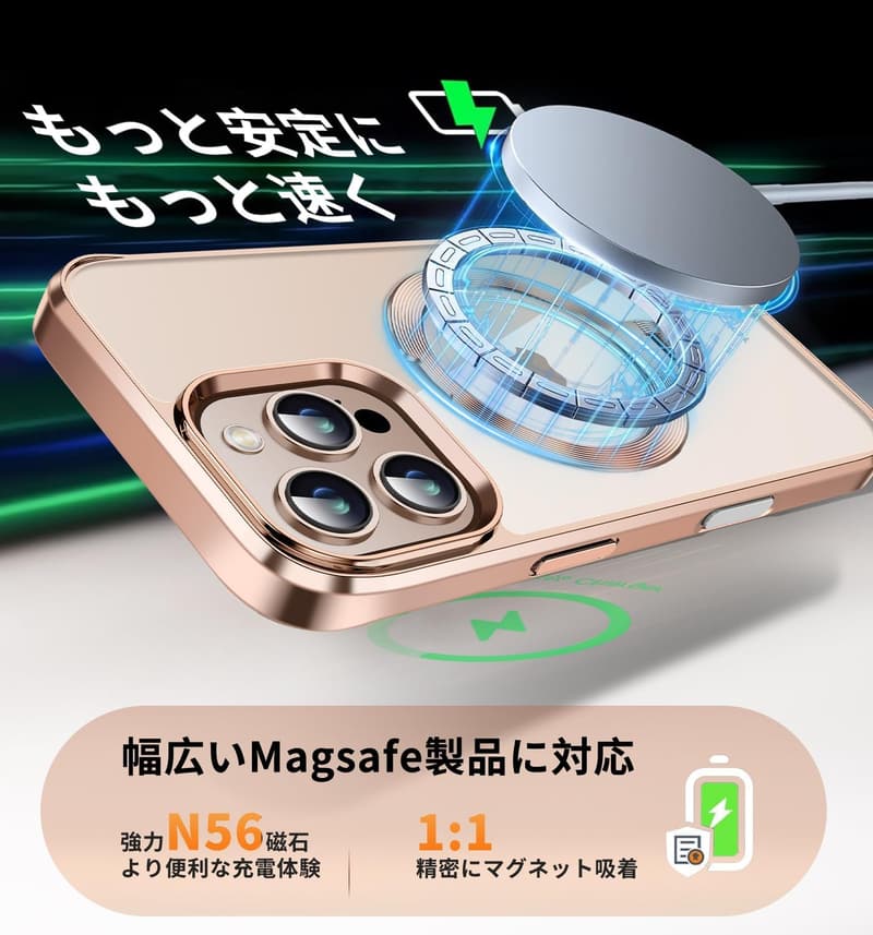 iPhone16 Pro用 Magsafe対応360°回転ケース 角度調整・耐衝撃 透明 黄変防止 6.3インチ