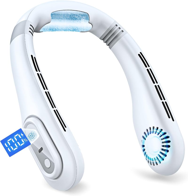 携帯型ハンズフリーネックファン 2025夏モデル・羽根なし・コンパクト・静音15db・Type-C充電式・3段階風量調整・防災グッズ・熱中症対策用