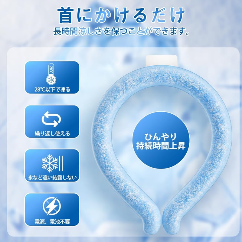 アイスネックリング 冷却ネッククーラー 28℃ 男女兼用 熱中症対策 繰り返し使用可能