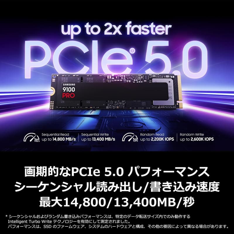 Samsung 9100 PRO 1TB NVMe M.2 SSD (PCIe Gen 5.0, 最大転送速度 14,700MB/秒) 国内正規保証品