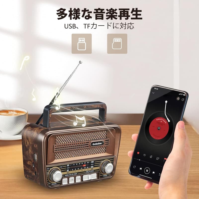 ポータブルFM/AM/SWラジオ 大音量 MP3プレーヤー USB/SDカード対応 日本語取扱説明書