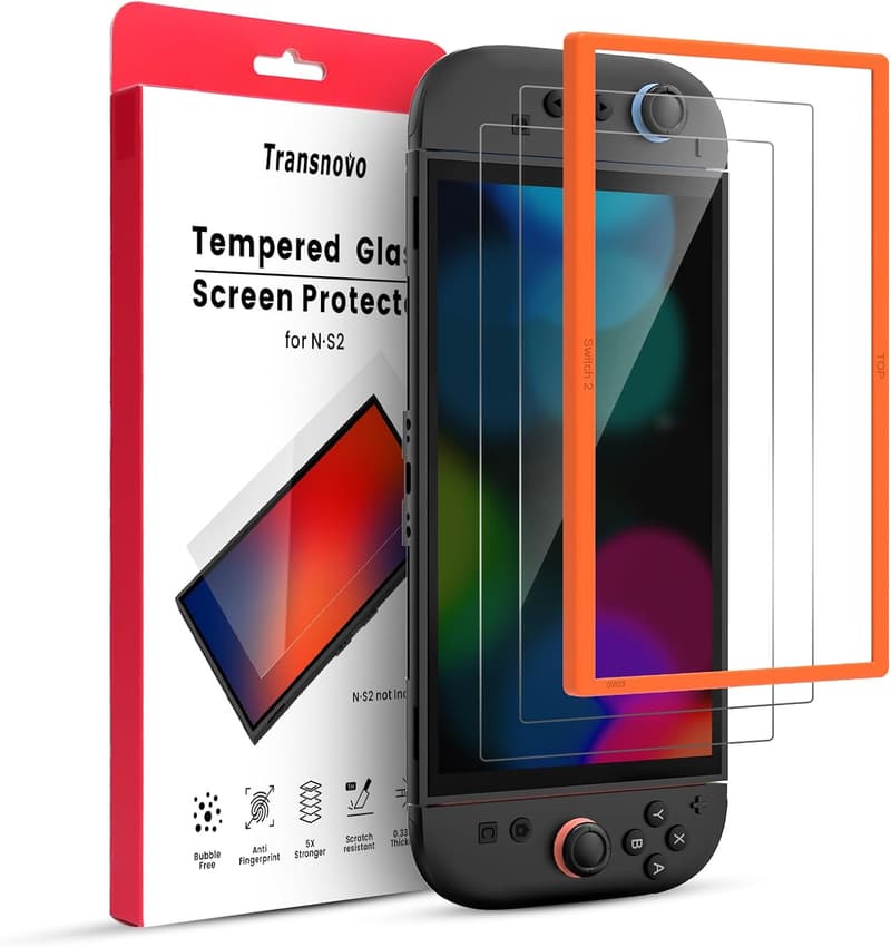 ニンテンドースイッチ2用 強化ガラス保護フィルム【2枚+専用枠付】 9H硬度 気泡ゼロ 自動位置合わせ