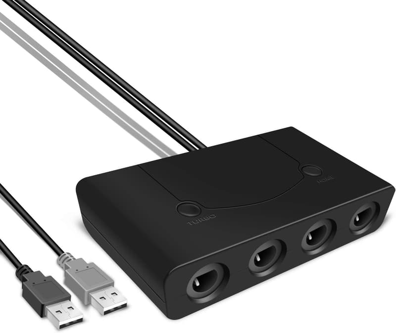 Nintendo Switch対応 ゲームキューブ用コントローラー接続タップ 4ポート 8人同時プレイ TURBO機能付き