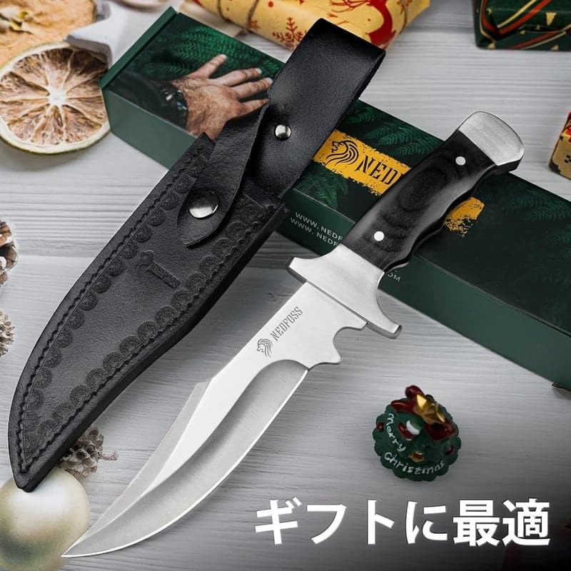 アウトドア向けフルタング構造狩猟ナイフ 彩木ハンドル 9CR18MoV製