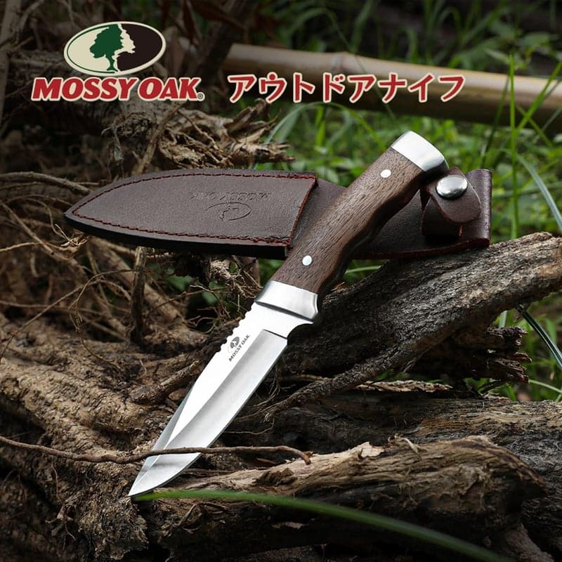 アウトドア用フルタングナイフ 天然ウッドハンドル 225mm シース付き