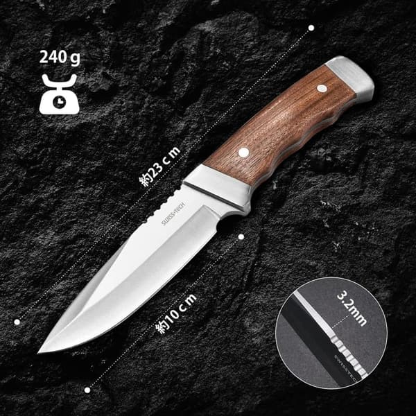 アウトドア用フルタングシースナイフ 天然ウッドハンドル ケース付き 10cm