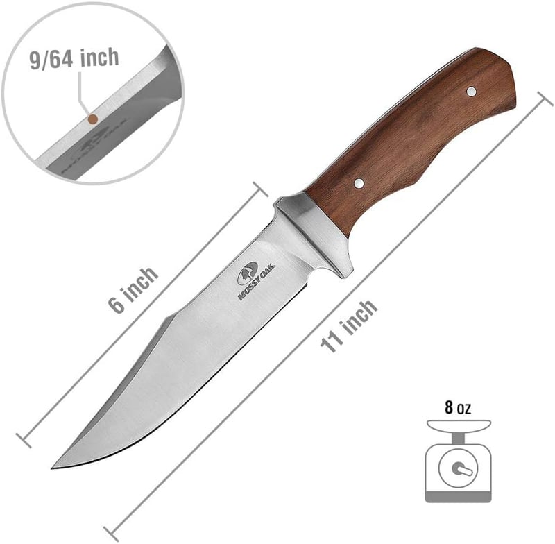 アウトドア用 フルタング ナイフ 天然ウッドハンドル レザーシース付き 全長275mm