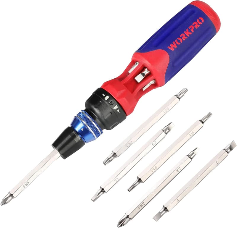 WORKPRO 12in1 差替ドライバーセット - ラチェットハンドル＆ビット6本付き 車載・整備用工具
