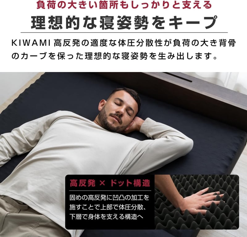 高反発マットレス シングル 3つ折り 厚さ10cm 体圧分散 ブラック