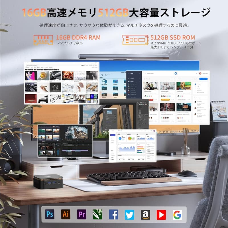 NiPoGi N150 ミニPC 16GB DDR4 512GB SSD Windows 11 Pro 4K対応 省電力・静音 小型PC