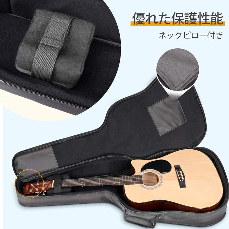 アコースティックギター用セミハードギグバッグ グレー 18mmスポンジ ネックピロー付き