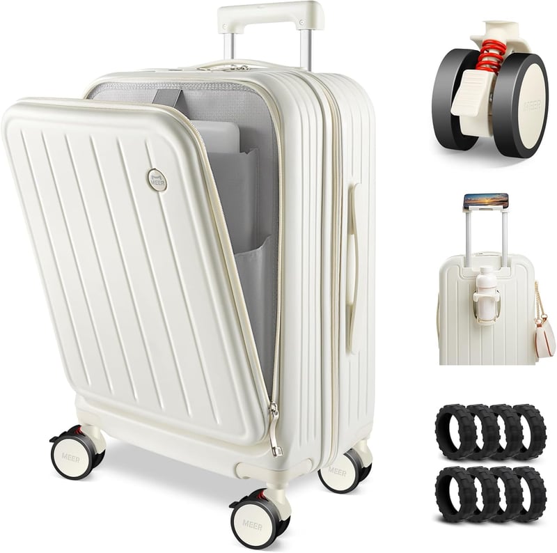 多機能フロントオープンスーツケース Sサイズ 41L 超軽量 静音 360度回転 TSAロック (ホワイト)