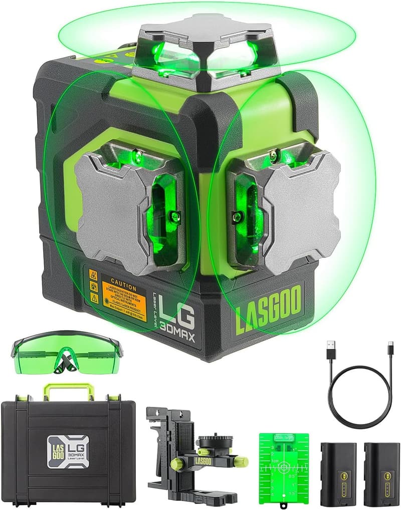 LasGoo 3Dグリーンレーザーレベル 自動水平調整 充電式バッテリー付き