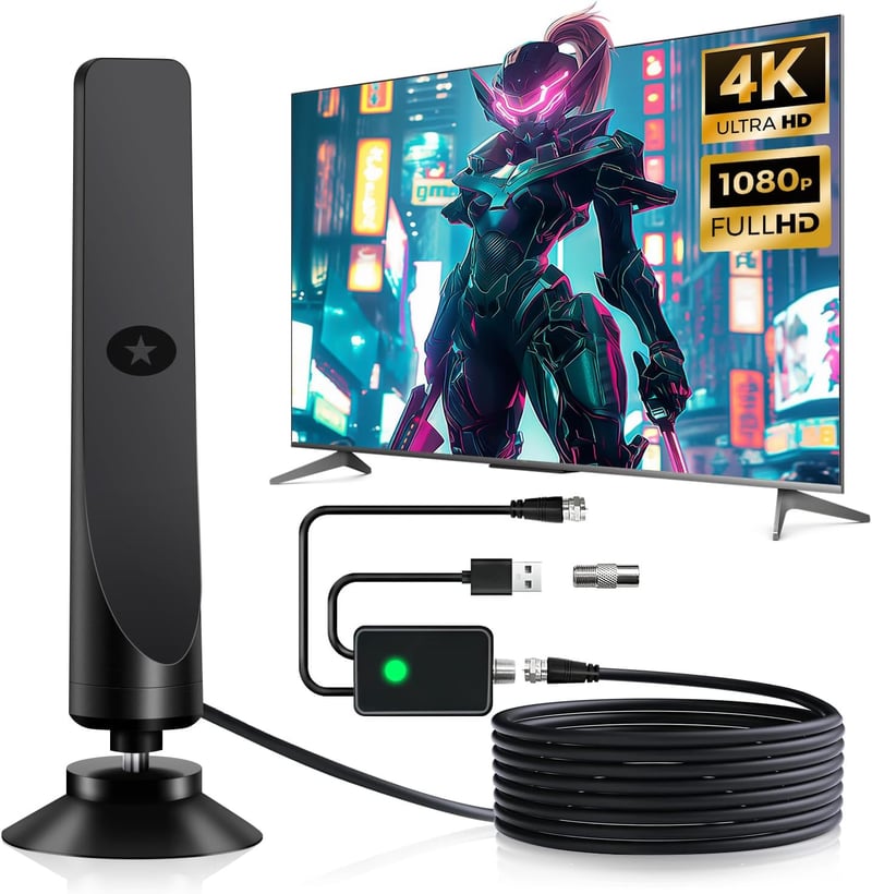 室内テレビアンテナ 500KM受信範囲 4K HDTV対応 360度全方位受信 薄型・軽量・USB信号増強