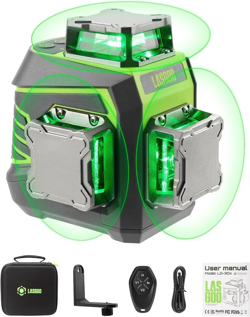 グリーンレーザー墨出し器 3D自動水平器 充電式バッテリー付き