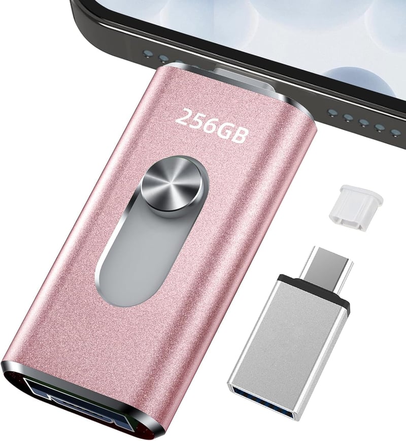 256GB スライド式4in1 USBメモリ | iOS/Type-C/Micro USB対応 | 写真保存用バッファー解消【ピンク】
