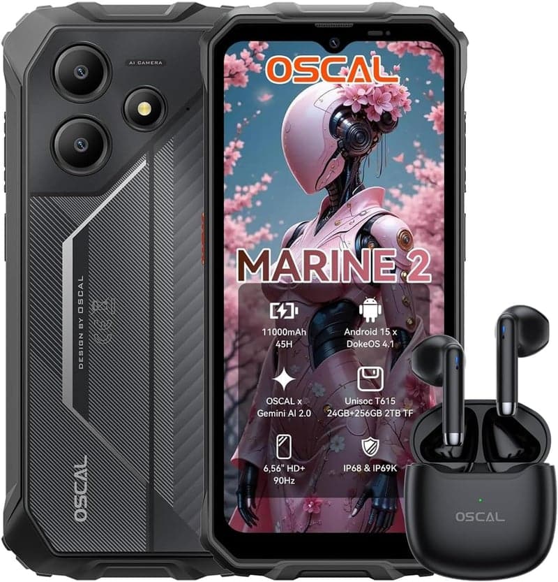 OSCAL Marine2 タフネススマホ 24GB RAM・256GB ROM・11000mAh大容量バッテリー・IP68/IP69K防水防塵 16MPカメラ