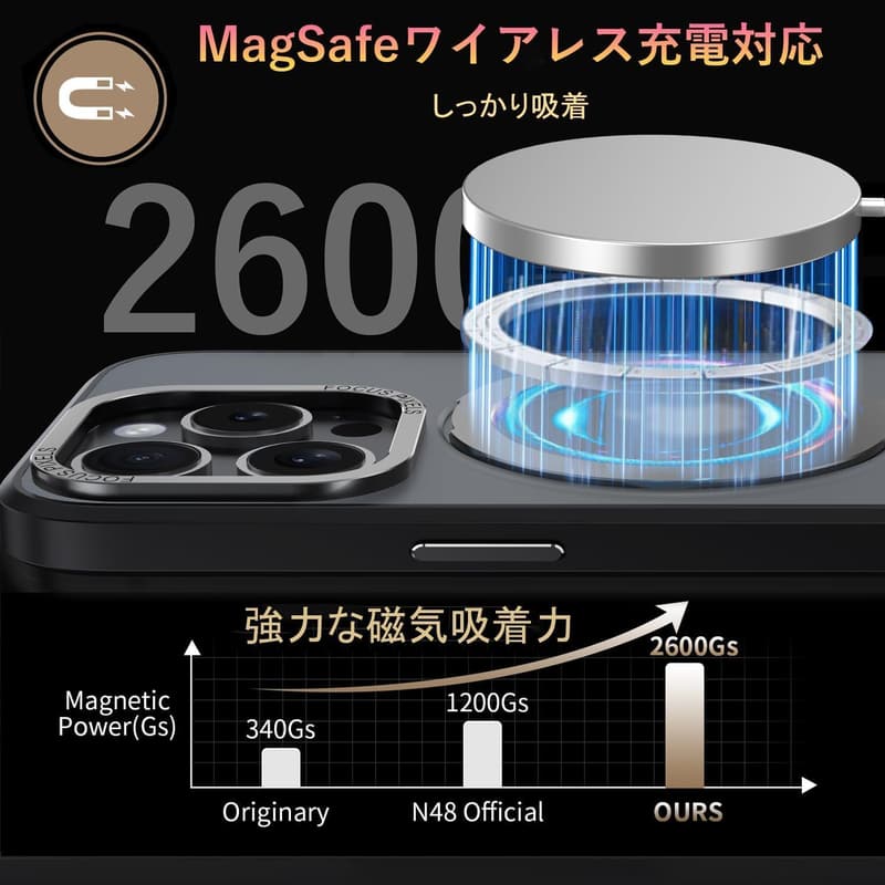 iPhone 11用 MagSafe対応360°回転スタンドケース 半透明ブラック