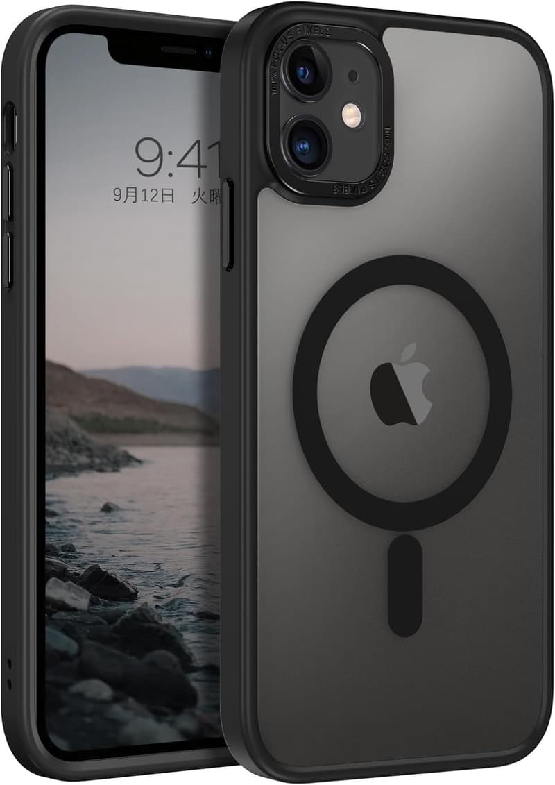 iPhone 11 ケース マット半透明 指紋防止 耐衝撃 MagSafe対応 ブラック