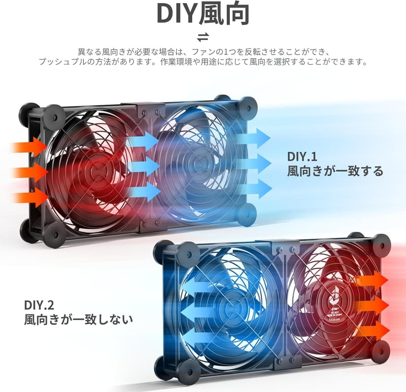 AC電源 12cm 2連冷却ファン 強力PC用静音ミニ送風機【U2DC2】