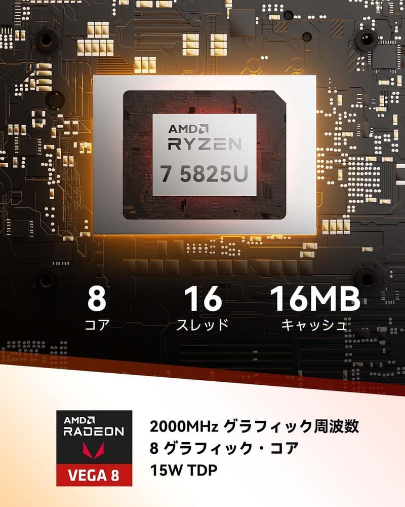 「静音冷却の超小型PC GEEKOM A5 - AMD Ryzen7 5825U搭載、16GB RAM、512GB SSD、WiFi6、日本認証済み」