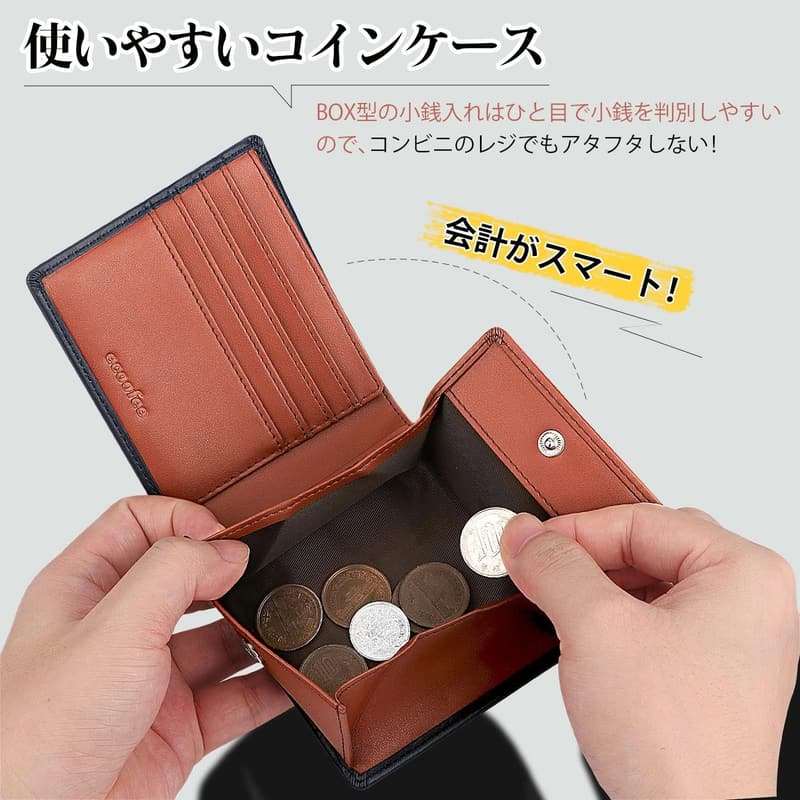 本革薄型二つ折り財布 メンズ 小銭入れ付き 職人製 (ブルー)