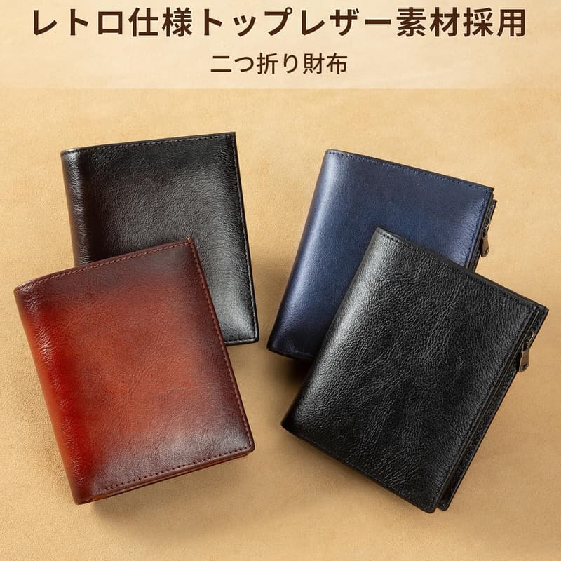 本革メンズ財布 二つ折りセパレート型小銭入れ コンパクト (キャメル)
