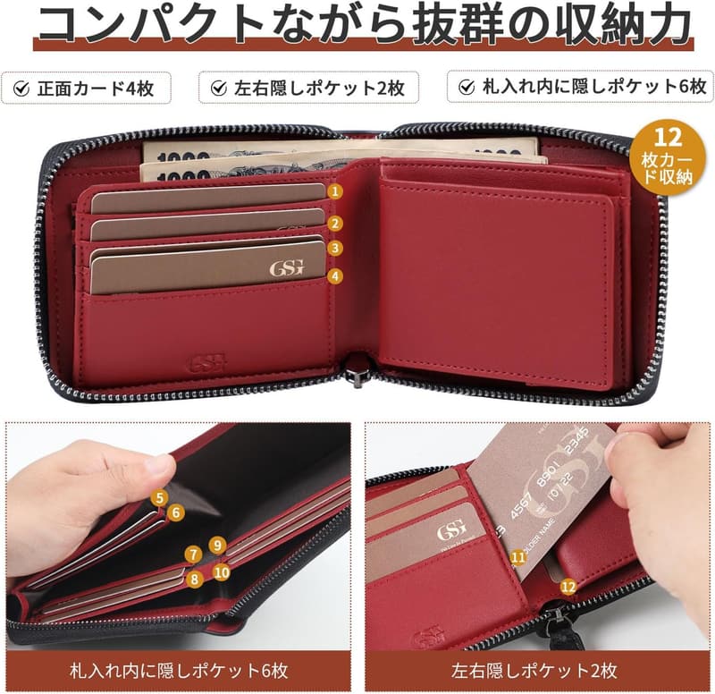 ギフト用 メンズ コンパクト ラウンドファスナー 2つ折り財布 24022
