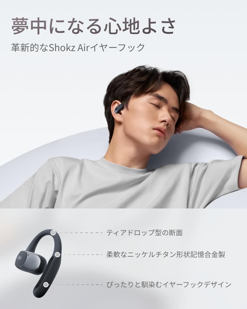 2024年新登場 Shokz OpenFit Air 完全ワイヤレスイヤホン 軽量8.7g IP54防水 マイク付き ブラック