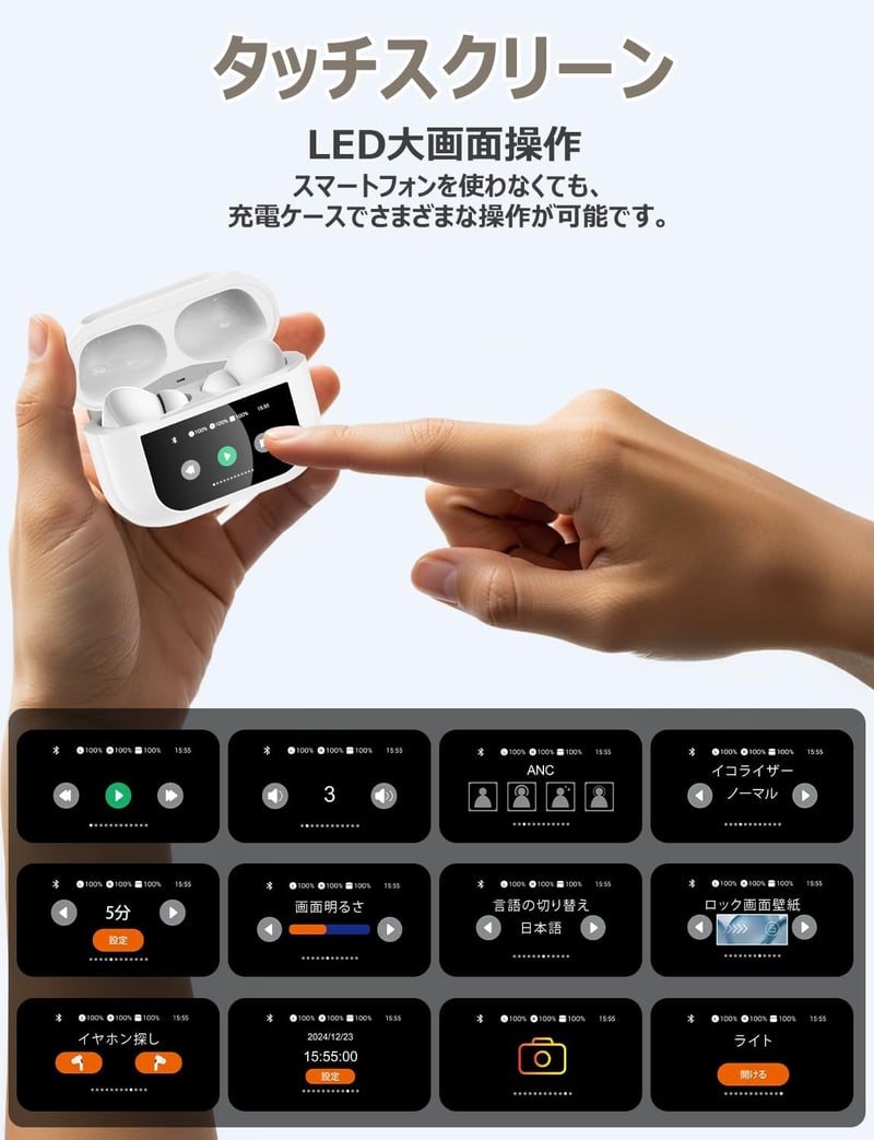 2025年新登場 Bluetooth5.4 ワイヤレスイヤホン ANC対応 IPX7防水 ノイズキャンセリング 48時間再生 自動ペアリング マイク付き【白】