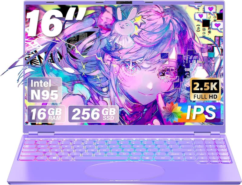 16インチ2.5K FHDノートパソコン【Celeron N95/メモリ16GB/Win11Pro】Webカメラ・顔認証・バックライト付きキーボード・マウス付属