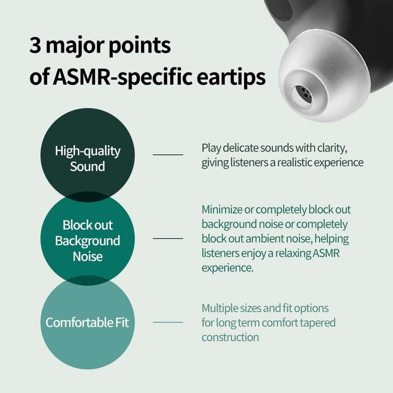 ASMR専用医療用シリコンイヤーピース M/ML/Lサイズ各1ペア【低刺激・高遮音】