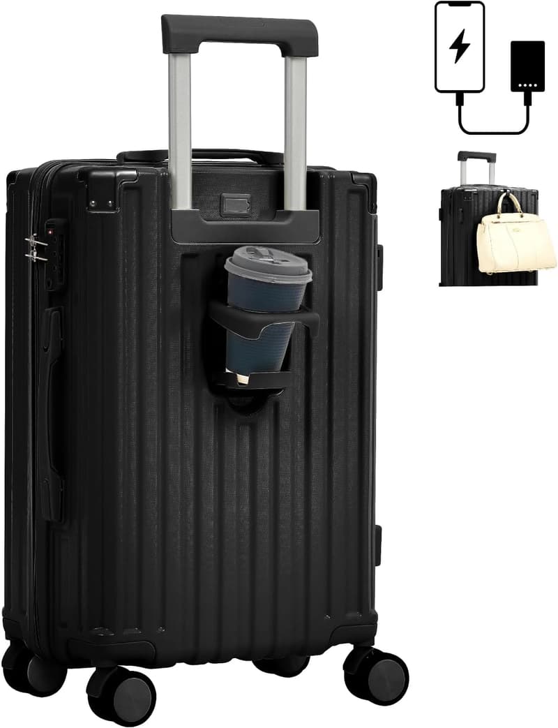 機内持込スーツケース USBポート付き 軽量・静音・収納力◎ 38L ブラック(Sサイズ)