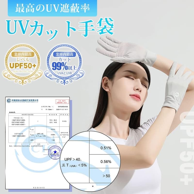 夏用紫外線対策UPF50+手袋 レディース スマホ対応 極薄軽量メッシュ通気 右指出し