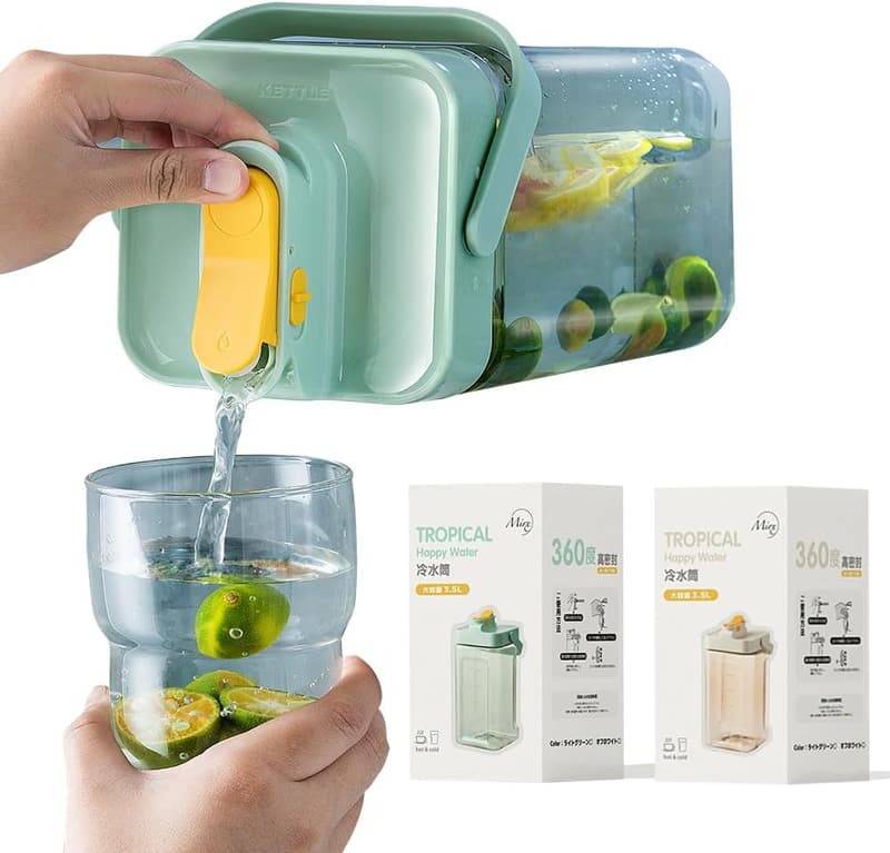 耐熱3.5L麦茶ポット 蓋付きプラスチック製 ドリンクサーバー オフホワイト