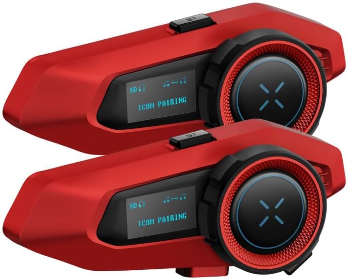 バイク用インカム Bluetooth 5.3 最大10人通話・2000m・音楽共有・防水・ノイズ低減（レッド）