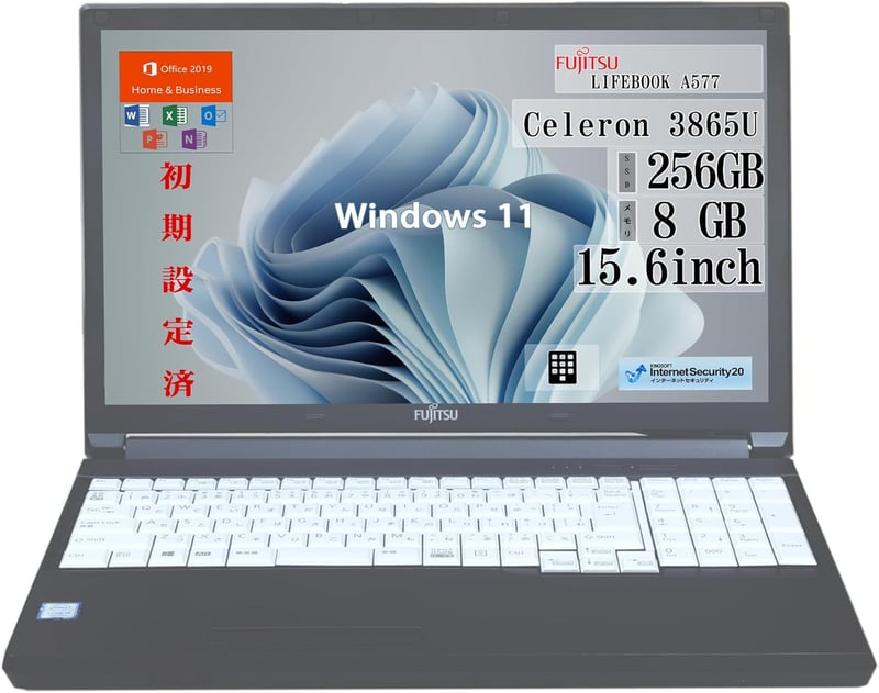 整備済み富士通 15.6インチノートパソコン A576/Win11 Pro/Office 2019/第7世代 Celeron/8GB/256GB SSD/テンキー