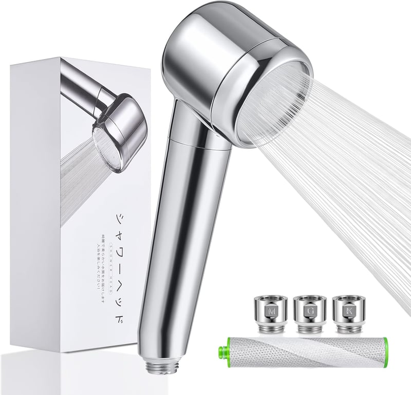 浄水シャワーヘッド 塩素除去98.97% ミスト極細水流 低水圧対応 3種類アダプター付