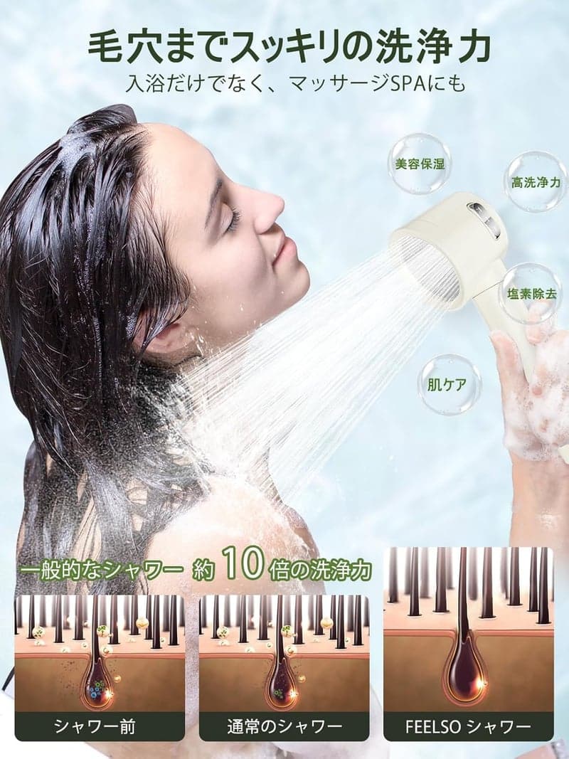 高水圧塩素除去シャワーヘッド 3段階モード 増圧 洗浄肌ケア ホワイト