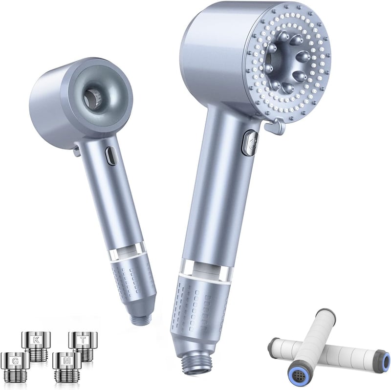 ダブル増圧シャワーヘッドFOXCUP|3段階水流モード・塩素除去・肌髪ケア向上・カートリッジ2本・アダプター4種付き
