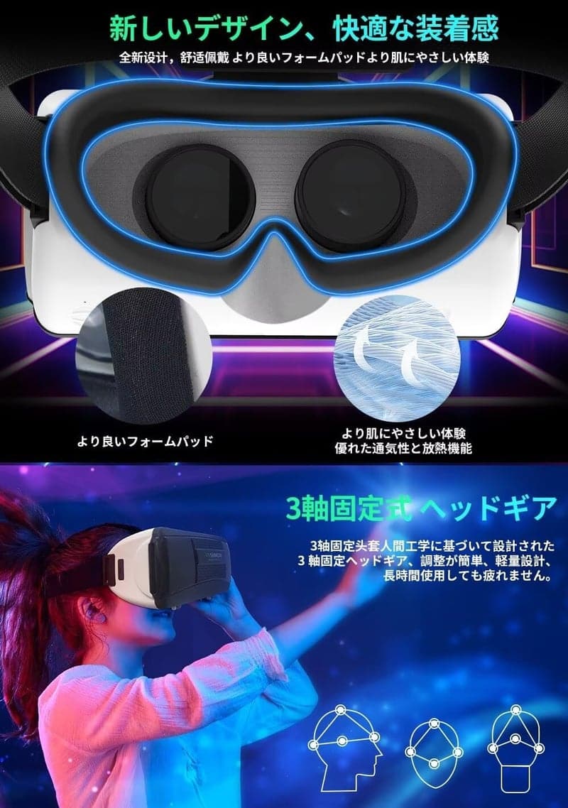 スマホ対応 VRゴーグル ヘッドセット 120°視野角 1080P 軽量 令和7年新バージョン