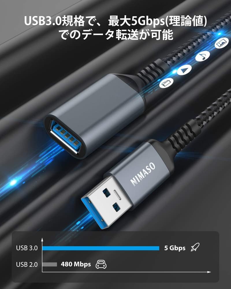USB3.0延長ケーブル 1.0m タイプAオス - タイプAメス