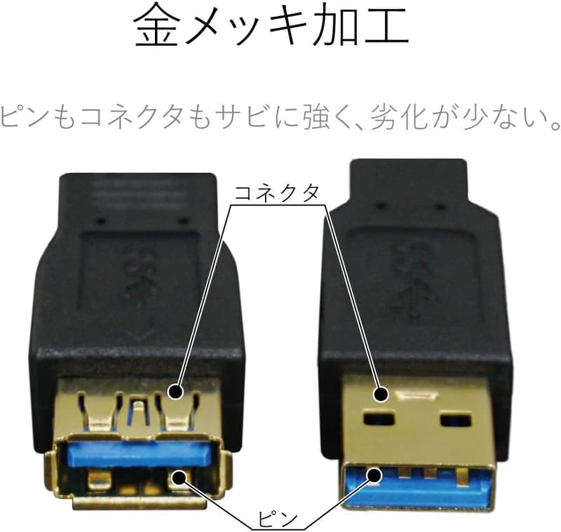 USB3.0延長ケーブル 2m (Aオス to Aメス) ブラック