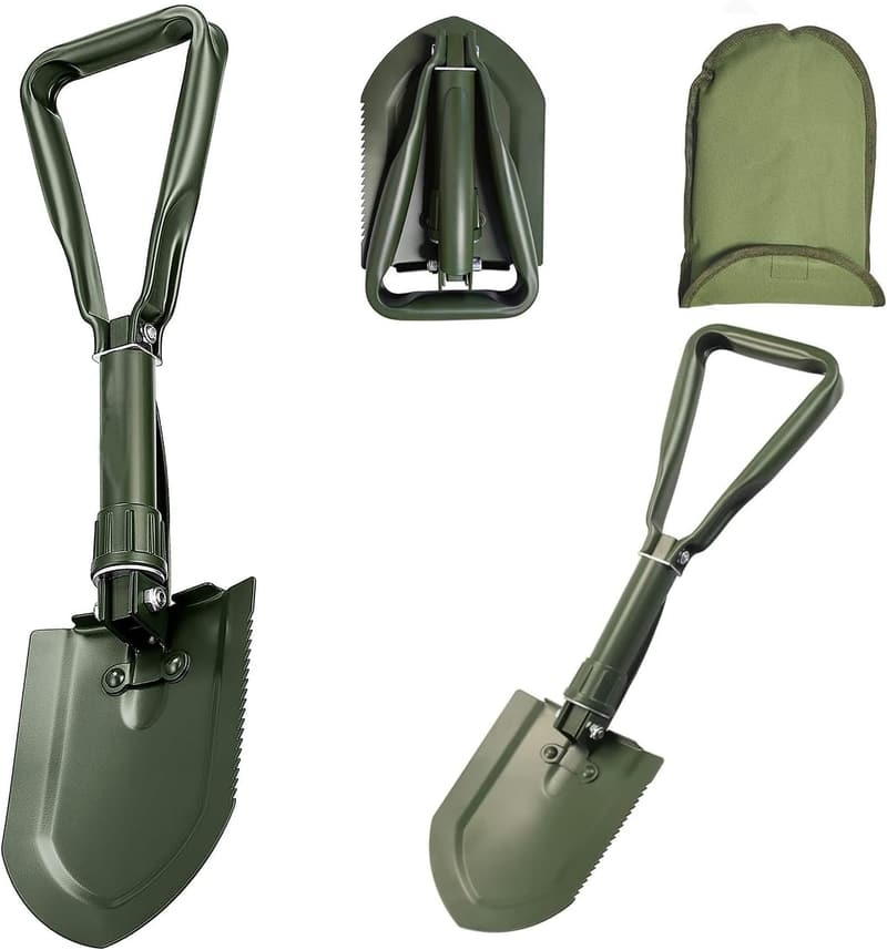 多機能折りたたみキャンピングシャベル 58cm 高炭素鋼製 収納バッグ付き アウトドア用