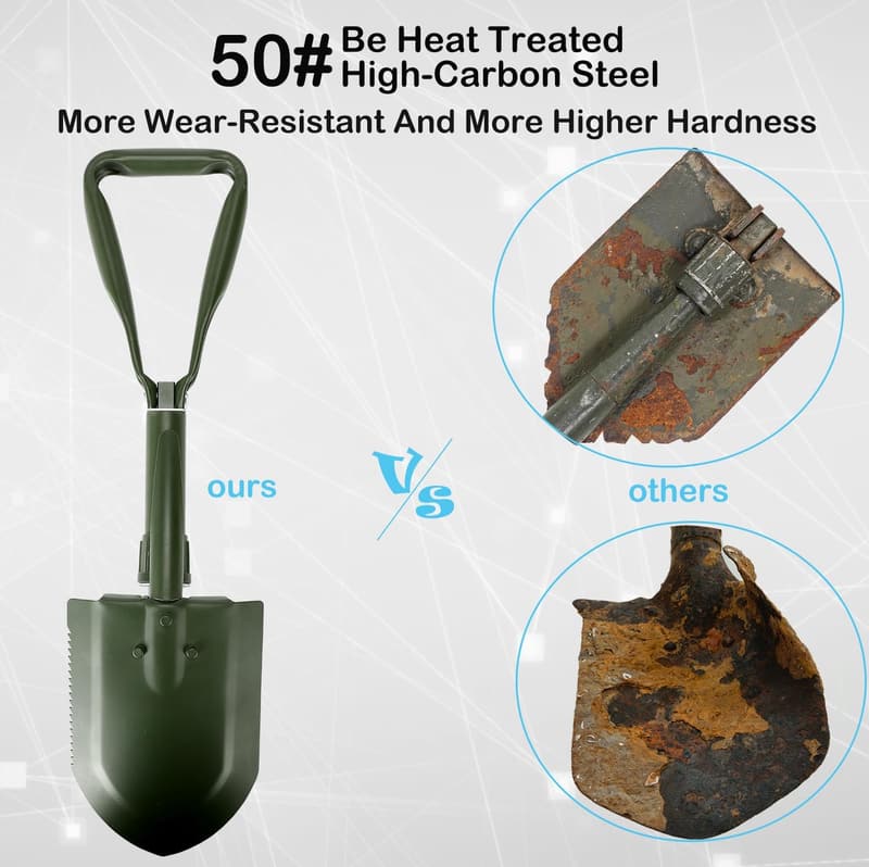 多機能折りたたみキャンピングシャベル 58cm 高炭素鋼製 収納バッグ付き アウトドア用