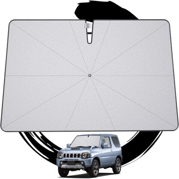 スズキ ジムニー JB23/JB43専用 車用サンシェード UVカット 傘型約10cm折れ先付き スエード収納袋付き