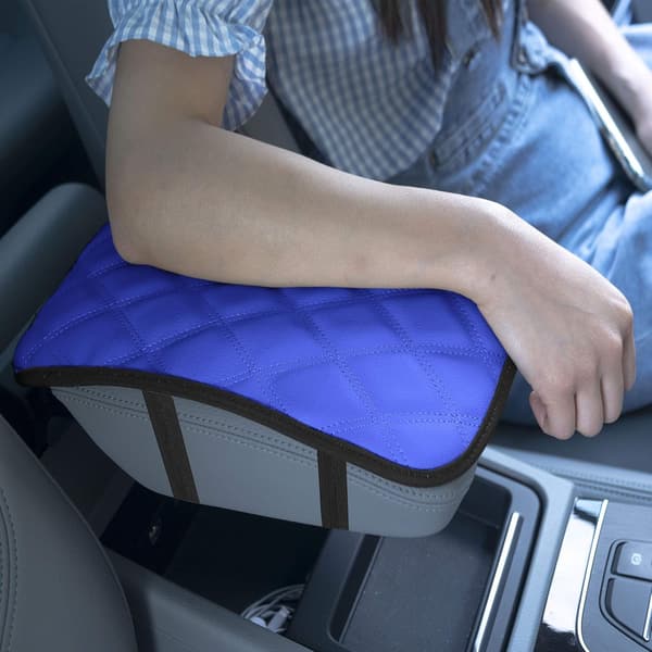 人工皮革ダイヤモンドパターン センターコンソールアームレストクッション ブルー 車トラックSUV用 ギフト
