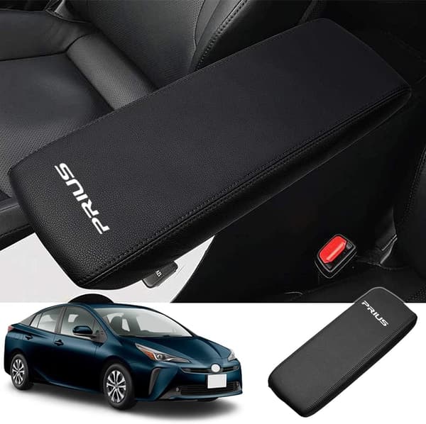 トヨタ プリウス専用 レザーアームレストカバー(黒・黒ステッチ)傷・汚れ防止 取り付け簡単