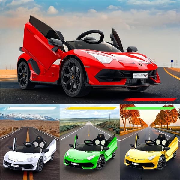 子供用12V電動スポーツカー ランボルギーニ風 バッテリー駆動 コントロール付き サウンド＆LEDヘッドライト付き